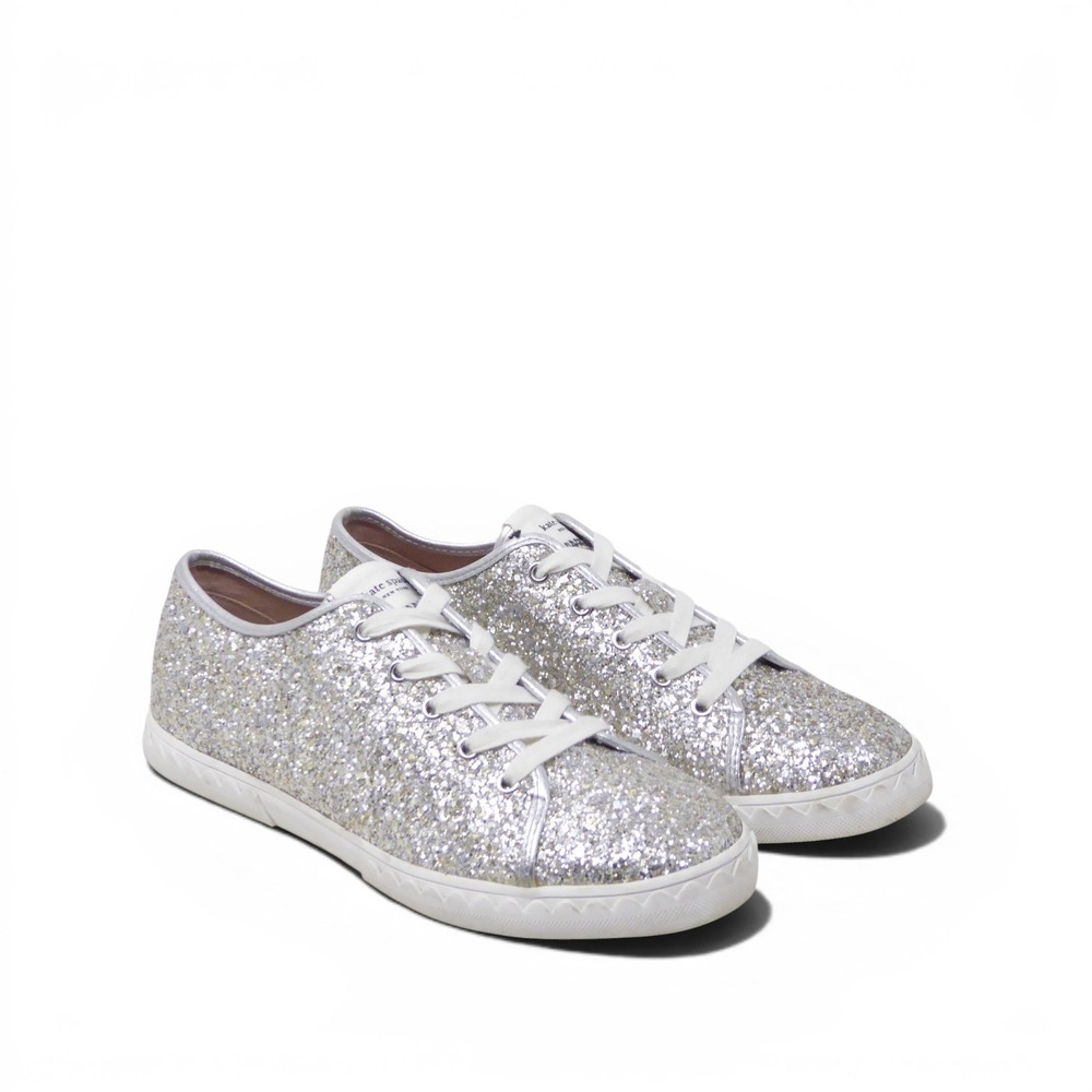 Kate Spade Womens Vale Sneakers Silver Glitter Lace Up Low Top 9B